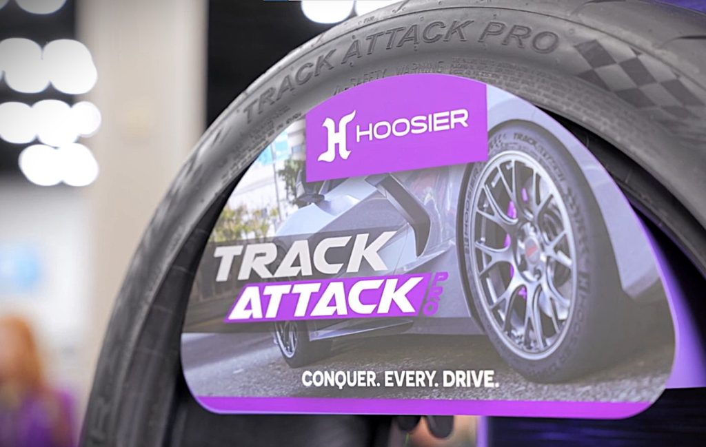 hoosier track attack pro tire on display